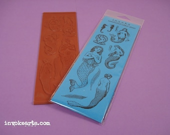 Mermaids / Invoke Arts Collage Rubber Stamps / Unmounted Stamp Set