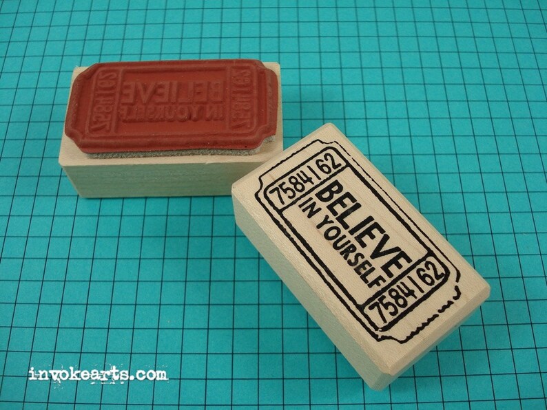 Believe Ticket Stamp / Invoke Arts Collage Rubber Stamps image 1