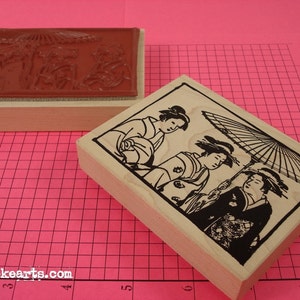Three Geisha Stamp / Invoke Arts Collage Rubber Stamps image 1