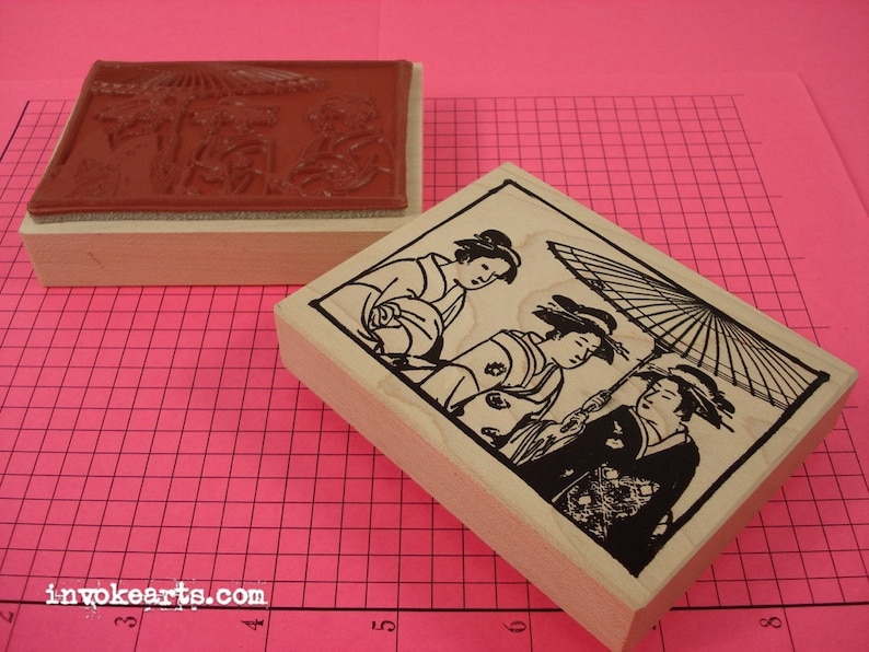 Three Geisha Stamp / Invoke Arts Collage Rubber Stamps image 1