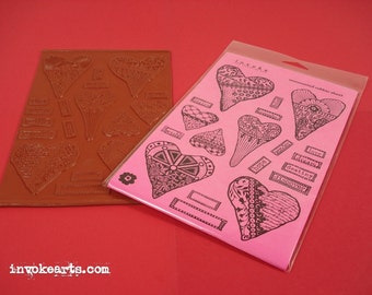 Funky Hearts / Invoke Arts Collage Rubber Stamps / Unmounted Stamp Set