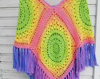 Poncho * Poncho all'uncinetto * Hippie * Boho * fatto a mano * Poncho estivo * 100% cotone