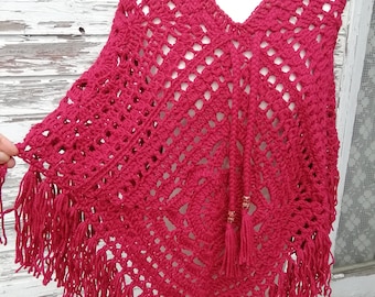 Poncho aus Alpakawolle * Häkelponcho * Hippie * Boho * handmade