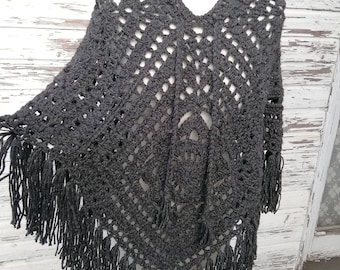 Poncho aus Alpakawolle * Häkelponcho * Hippie * Boho * handmade