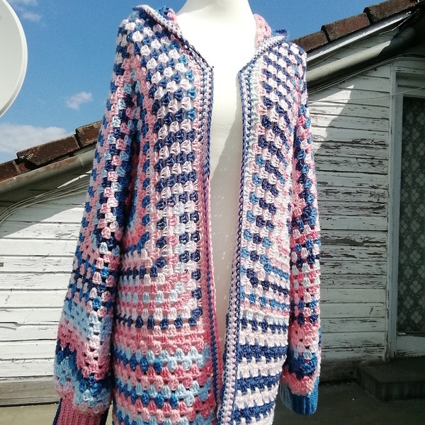 Hexagon Cardigan mit Kapuze * Cardigan * Hippie * Boho * Häkeljacke * Strickjacke * handmade