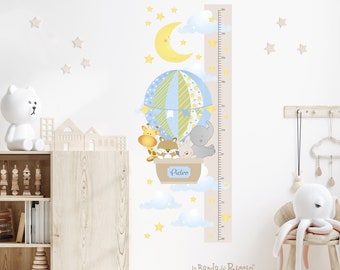 Kids growth chart, wall decals, baby nursery room decor, height chart "Friends in Balloon"