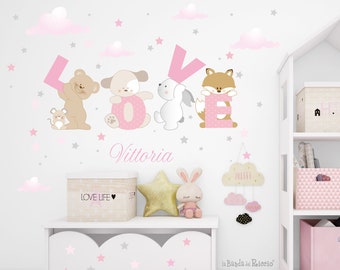 stoffen muursticker, kindermuurstickers, slaapkamerdecoratie, "LOVE" muursticker