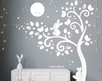 Tree baby wall decal, wall stickers, baby wall decor, tree wall decals, "Tree Moonlight"