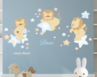 Wall decals, kids wall stickers, baby nursery room decor "Lions In The Stars"