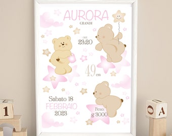 Birth Picture -Birth Announcement Shadowbox- Newborn Baby Gift- Personalized Gift- Nursery decor- Bears in the stars