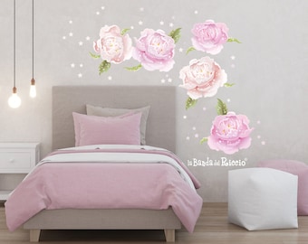 Fabric Wall decals, kids wall stickers, baby nursery room decor "Pink Peonies"