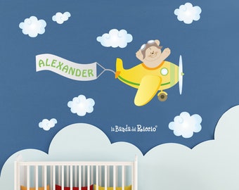 Baby fabric wall decal, nursery airplane, fabric wall decal kids, wall stickers, baby nursery decor "Airplane"