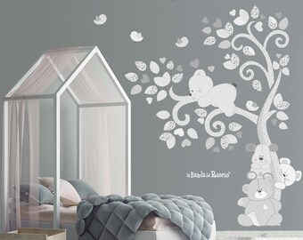 Tree baby fabric wall decal, nursery puppies animals, fabric wall decal kids, wall stickers baby "Puppies in the wind tree"