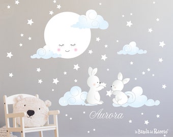 Stoffen muurstickers, kindermuurstickers, slaapkamermuurstickers, "Moonlight" slaapkamerdecoraties