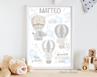 Birth Picture -Birth Announcement Shadowbox- Newborn Baby Gift- Personalized Gift- Nursery decor- Air Balloons 2