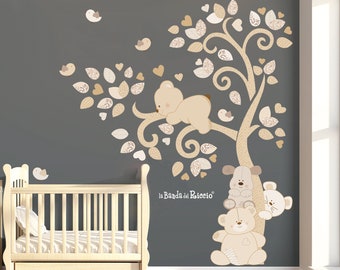 Fabric wall decal, tree nursery wall stickers, big tree decal, baby "Puppies in the Wind tree"