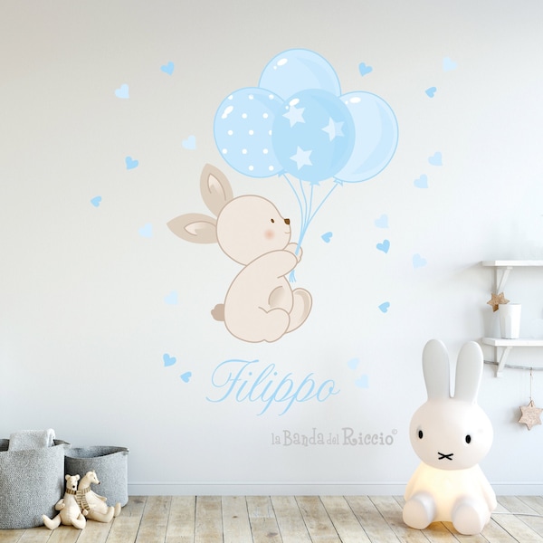 Tessuto adesivo per bambini, stickers murali bambini, decorazioni cameretta, adesivo da parete "Bunny Balloons"