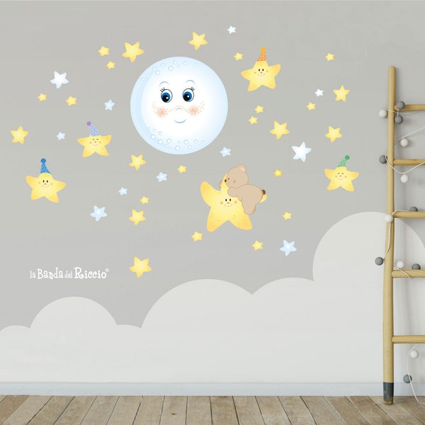 Wall decals fluo  kids Wall stickers fluo Bambini adesivi murali Baby decals Nursery decals bambini  Kit Dolce Luna