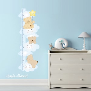 Baby growth chart, wall decals, baby nursery room decor, Height meter  &quot;Bears In The Clouds&quot;