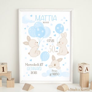 Birth Picture -Birth Announcement Shadowbox- Newborn Baby Gift- Personalized Gift- Nursery decor- Bunny Balloons