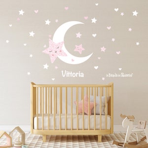Fabric Wall decals, kids wall stickers, baby nursery room decor Moon and Stars Rosa-Pink