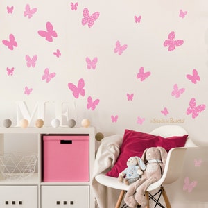 Stickers muraux en tissu pour chambres d'enfants, stickers muraux pour enfants, stickers muraux en tissu "Papillons avec fantaisie"