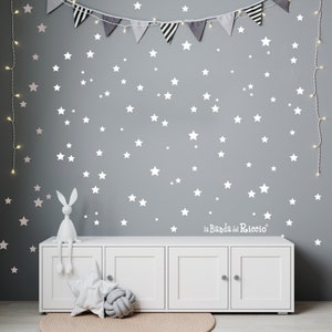 Adesivi murali in tessuto per bambini, stickers cameretta, adesivi da muro effetto carta da parati, pattern "Stelle Bianche"
