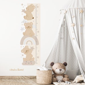 Kids growth chart, wall decals, baby nursery room decor, Height meter Teddy Bear on the Rainbow Growth Chart