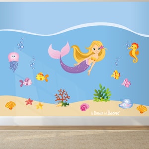 Girl fabric wall decal, nursery sea wall decal, girl wall stickers, baby nursery decor, girls wall decals &quot;Mermaid&quot;