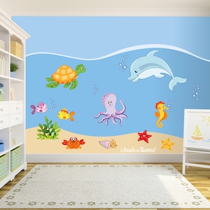 Baby fabric wall decal, nursery sea fabric wall decal, kids wall stickers, baby nursery decor, children wall decal &quot;Marine World&quot;