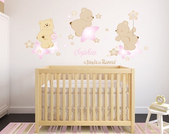 Wall decals, kids wall stickers, baby nursery room decor, wall decals "Bears in the Stars"