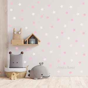 Adesivi murali in tessuto per bambini, stickers cameretta, adesivi da muro effetto carta da parati, pattern "Stelle Bicolore"