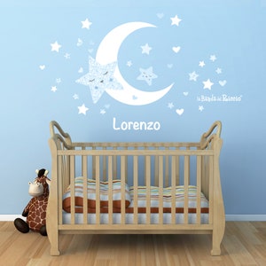 Fabric Wall decals, kids wall stickers, baby nursery room decor Moon and Stars Azzurro-Lightblue