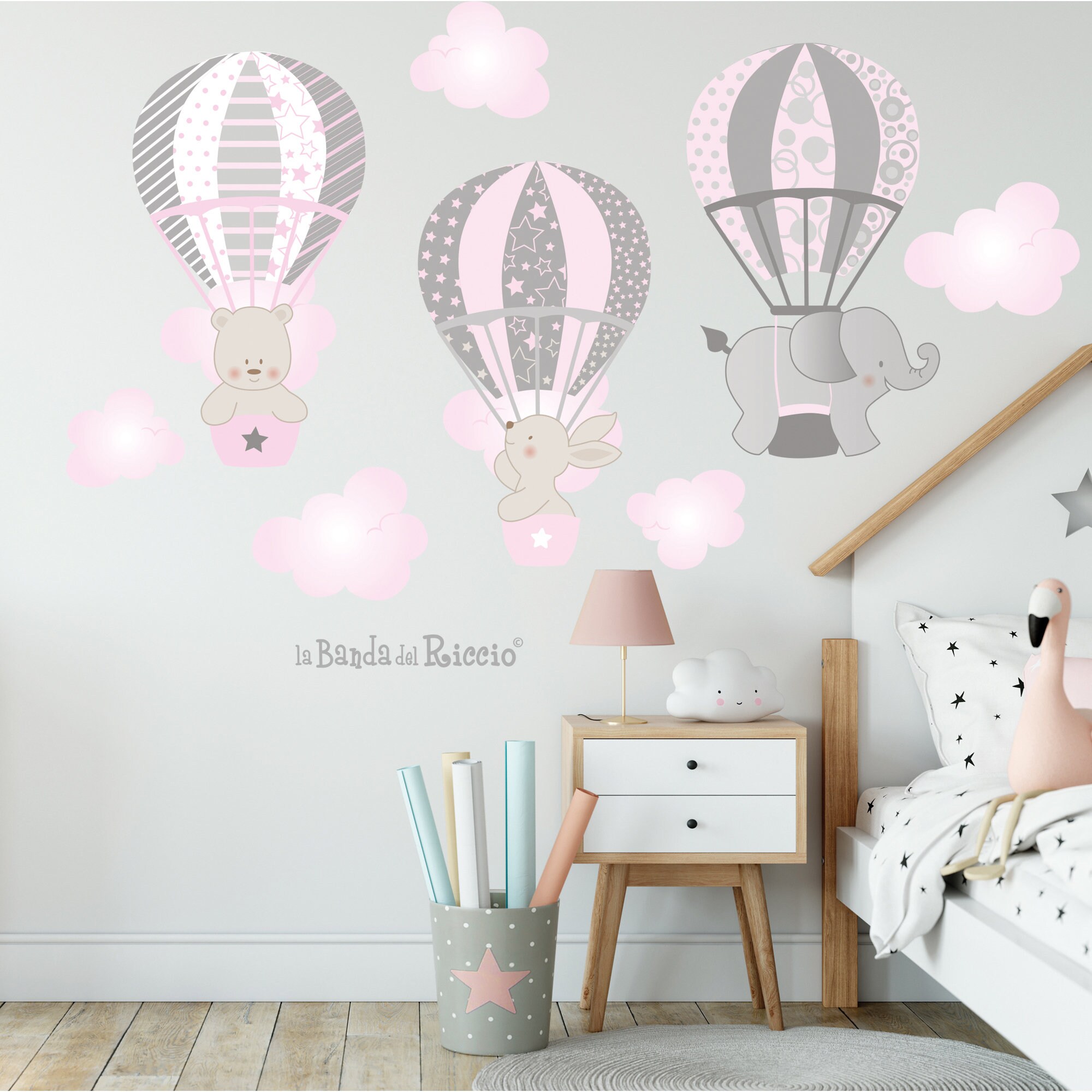 34 Adesivi Murali Per Camera Bambini - Motivi Animali, Mongolfiere, Aerei E Stelle Con Colori Chiaro - Foto 4