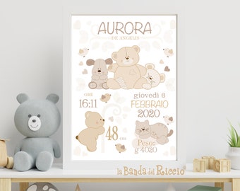 Birth Picture - Baby Souvenir Picture - Cadeau idee voor de geboorte voor baby en kind- Gepersonaliseerde gift- Puppies