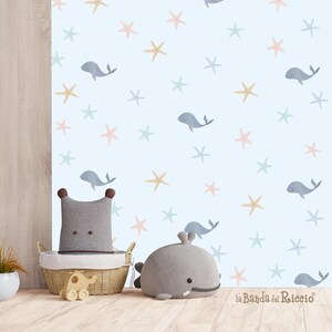 Adesivi murali in tessuto per bambini, stickers cameretta, adesivi da muro effetto carta da parati, pattern "Fondo Marino"