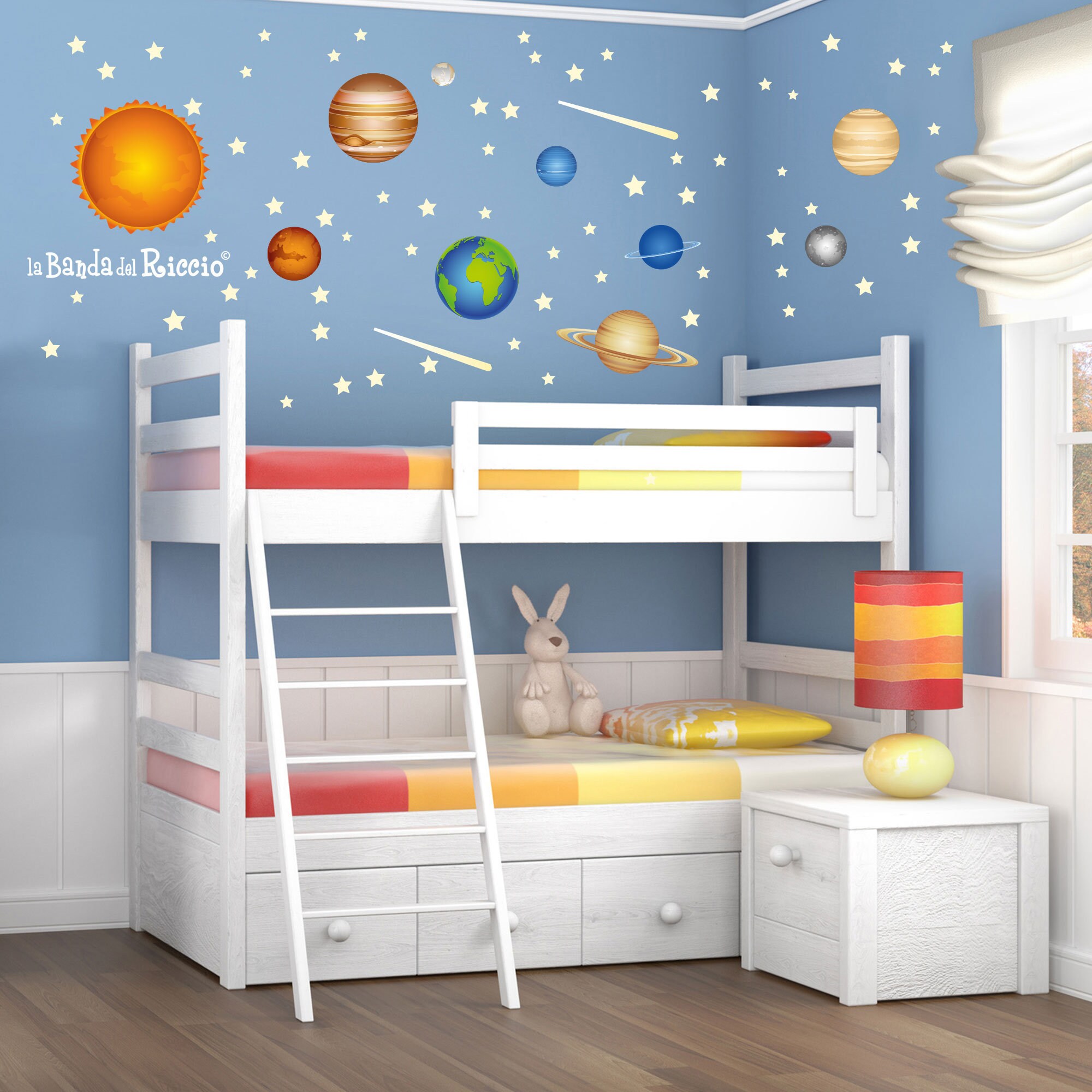 Planets Solar System Space Wall Decals Fluo Wall Stickers Fluo Kids Nursery Fluorescent
