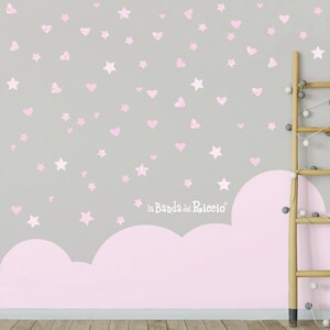 Adesivi murali in tessuto per bambini, stickers cameretta, adesivi da muro effetto carta da parati, pattern "Stelle e cuori"