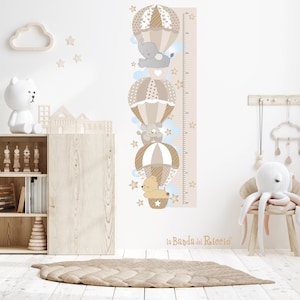 Stoffen muursticker, stoffen groeimeter voor kinderen, slaapkamer muurstickers, "Le Mongolfiere 3" groeimeter