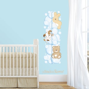 Fabric Baby growth chart, fabric wall decals, baby nursery room decor, meter height &quot;Soap Bubbles&quot;