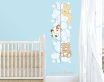 Fabric Baby growth chart, fabric wall decals, baby nursery room decor, meter height "Soap Bubbles"