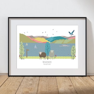 Windermere Lake District Digital Art Print, Felltarn Illustration of Windermere Iconic View, Unmounted Digital Print