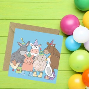 Tarjeta de cumpleaños de animales de granja, regalo divertido y brillante para niños, niño, niña, hijo, hija, nieta, nieto, Felltarn