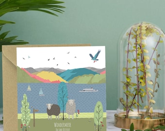 Windermere Lake District Card: Bowness View with Herdwick Sheep