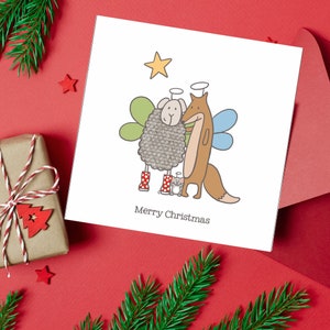 Carte de Noël mouton, carte de Noël pour fermier, pour lui, pour elle, carte de Noël mouton, carte de Noël Felltarn, carte renard, cadeau pour lui