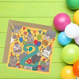 Carte de 2e anniversaire, carte d'anniversaire pour un enfant de 2 ans, fils, fille, garçon, fille, carte neutre entre les sexes, carte d'anniversaire mouton, Felltarn