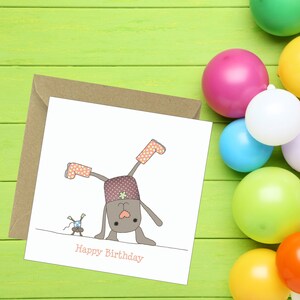 Bunny Rabbit Birthday Card, Cute Design, Child Kid Party, Countryside Animal Girl, for Her, Cartoon Comic, Unique Pretty, Pet Lover Gift
