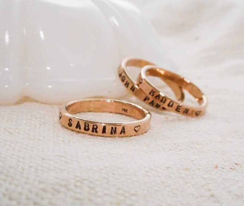 Wide Custom Stamped Ring // Solid 14k Gold Hand Stamped Ring Etsy