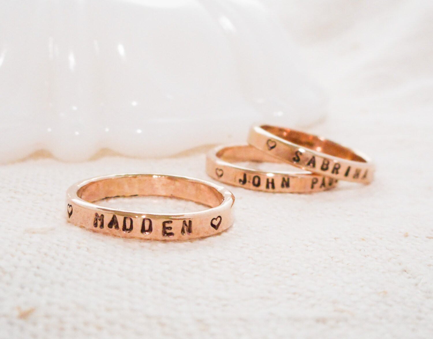 Wide Custom Stamped Ring // Solid 14k Gold Hand Stamped Ring Etsy