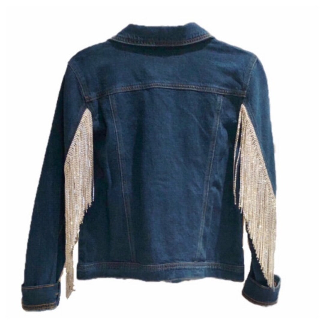 Silver Rhinestone Jacket Custom Silver Rhinestone Fringe Denim Jacket - Etsy
